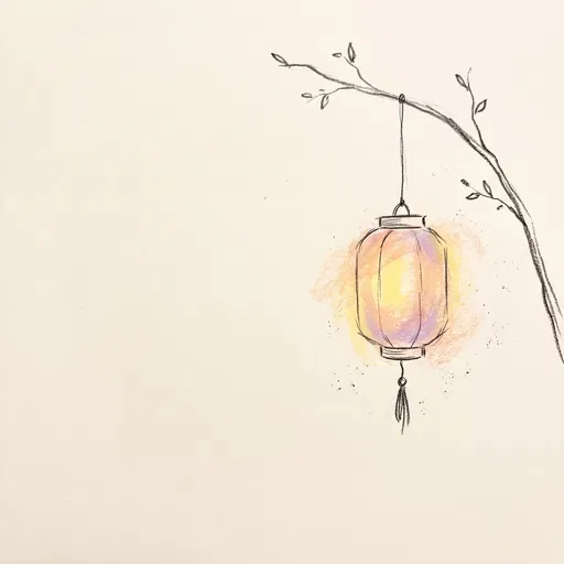 Simple Pastel Drawing of Hanging Paper Lantern