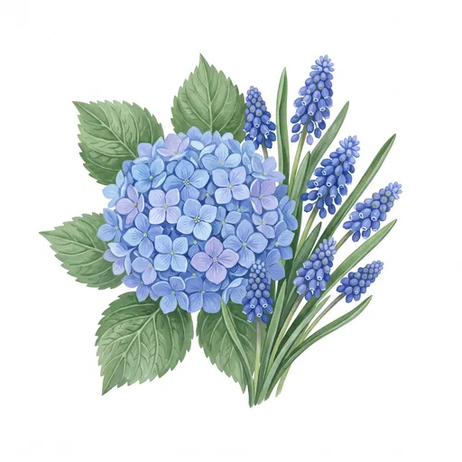 Blue Hydrangea and Grape Hyacinth Illustration