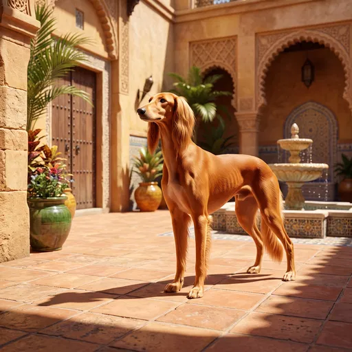 Golden Saluki in Sunlit Courtyard