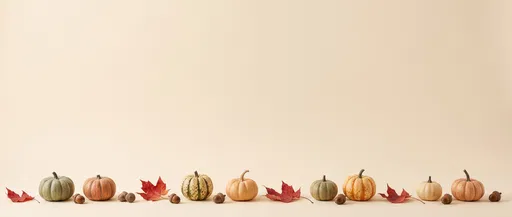 Minimalist Autumn Pumpkins and Leaves Border