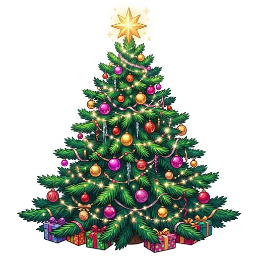 Vibrant Decorated Christmas Tree Clipart