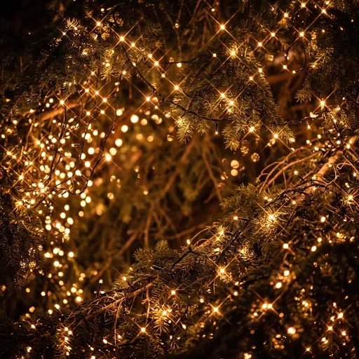 Warm Golden Fairy Lights on Evergreen Branches