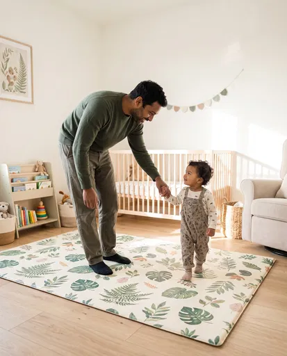 Father Walking Toddler on Botanical Play Mat