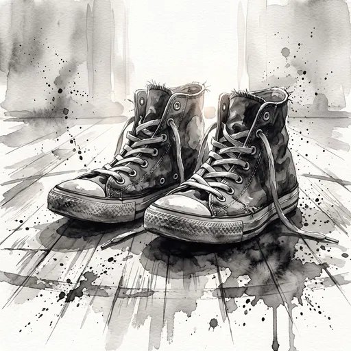 Monochrome Watercolor High-Top Sneakers Illustration