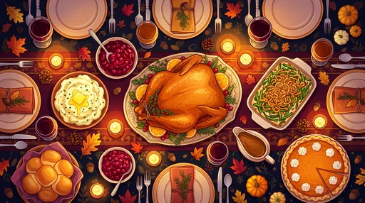 Thanksgiving Feast Top-Down Illustration
