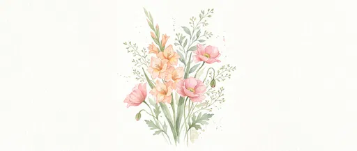 Watercolor Gladiolus and Pink Poppy Bouquet