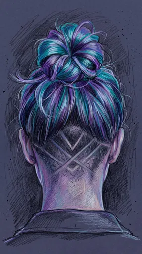 Turquoise and Violet Undercut Top Knot Sketch