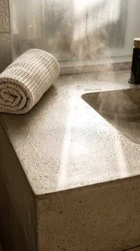 Steamy Concrete Bathroom Sink With Rolled Towel