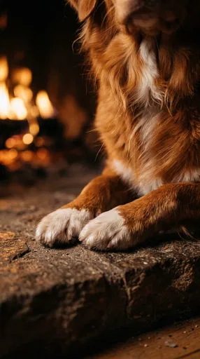 Dog Paws Resting by Warm Fireplace