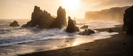 Golden Sunset Over Volcanic Coastline