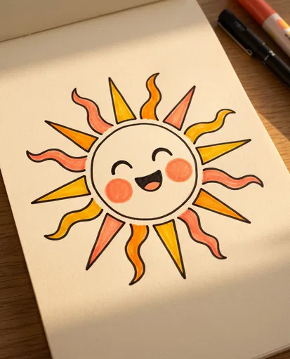 Cute Sun Drawing in Sketchbook