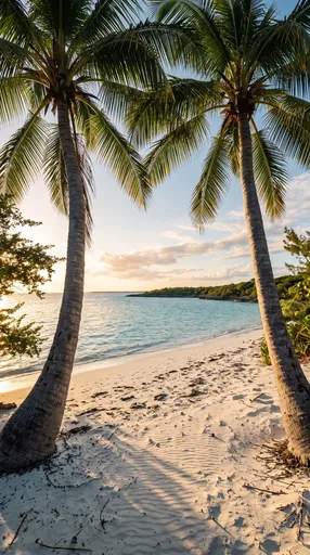 Palm Trees Framing Tropical Bahamas Beach