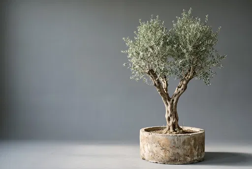 Potted Olive Tree Against Grey Background