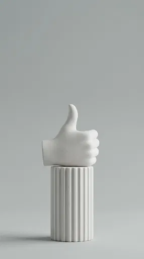 White Ceramic Thumbs Up Sculpture on Pedestal