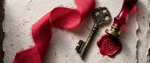 Antique Key, Red Ribbon, and Wax Seal
