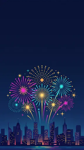 Colorful Fireworks Over Night City Skyline