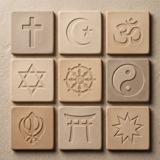 Nine Ceramic Tiles With Religious Symbols