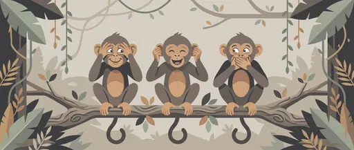 Three Wise Monkeys Peeking on Branch