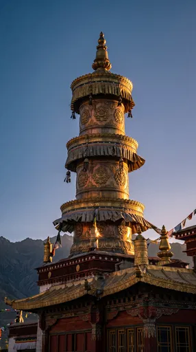 Golden Himalayan Monastery Spire at Sunset
