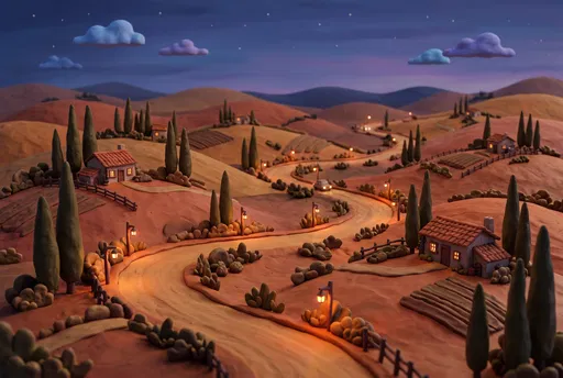 Clay Style Winding Country Road at Twilight