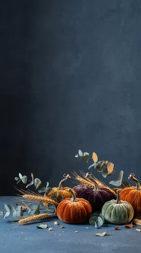 Velvet Pumpkins Autumn Still Life Background