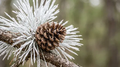 Frosted Pinecone and White Needles Macro