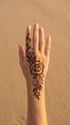 Hand With Floral Rose Henna Design