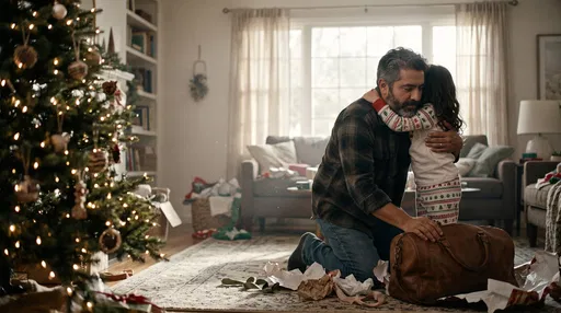 Father Hugging Daughter on Christmas Morning