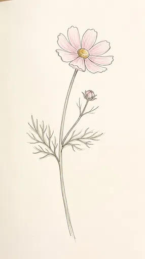 Delicate Pink Cosmos Flower Sketch