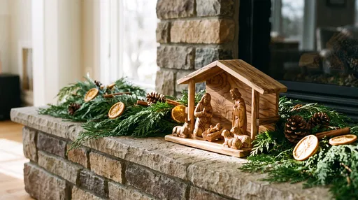 Olive Wood Nativity Scene on Hearth