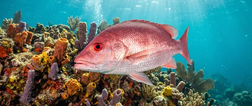 Red Snapper Swimming Over Coral Reef