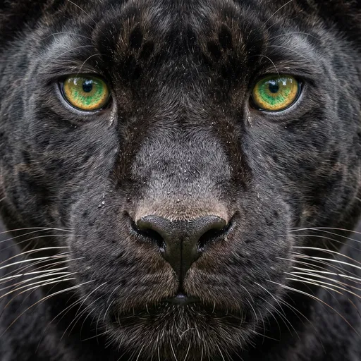 Symmetrical Close-Up of Black Jaguar Face