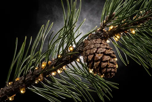 Backlit Pine Branch With Cone and Resin