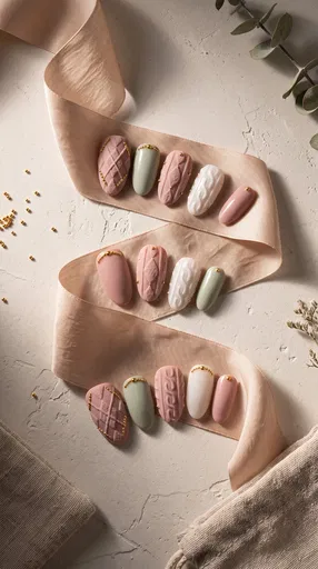 Pastel Knit Pattern Press-On Nails Flat Lay