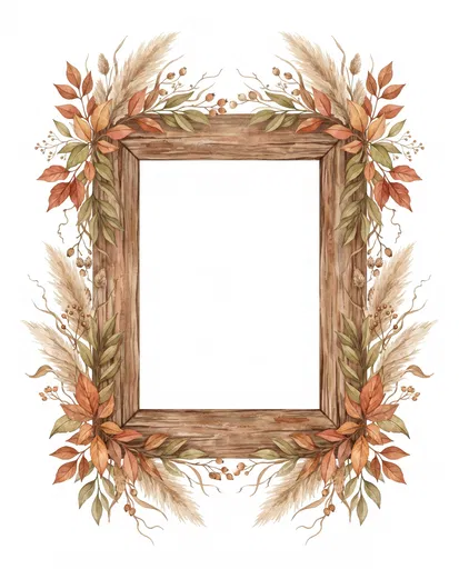 Watercolor Wooden Frame With Autumn Foliage