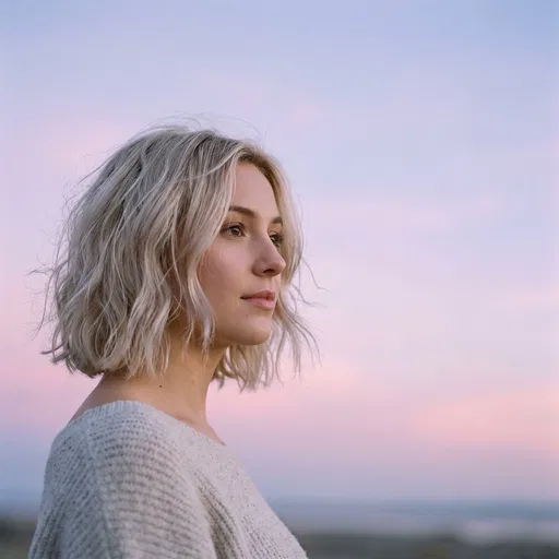 Blonde Woman With Wavy Bob At Dusk