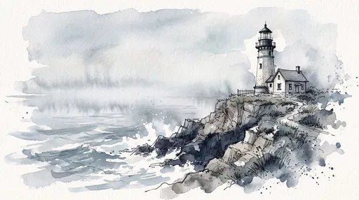 Watercolor and Ink Coastal Lighthouse Sketch