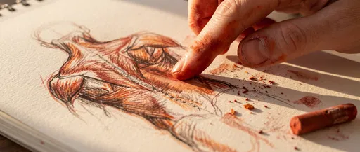 Artist Blending Sanguine Torso Sketch