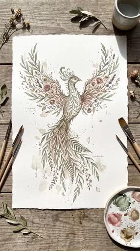 Botanical Phoenix Watercolor Flat Lay