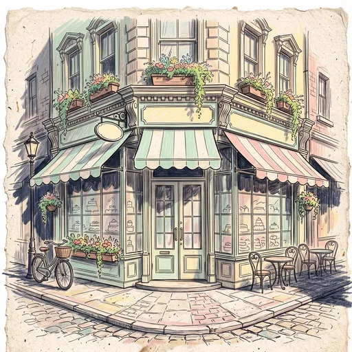 Vintage Corner Bakery Pastel Ink Illustration