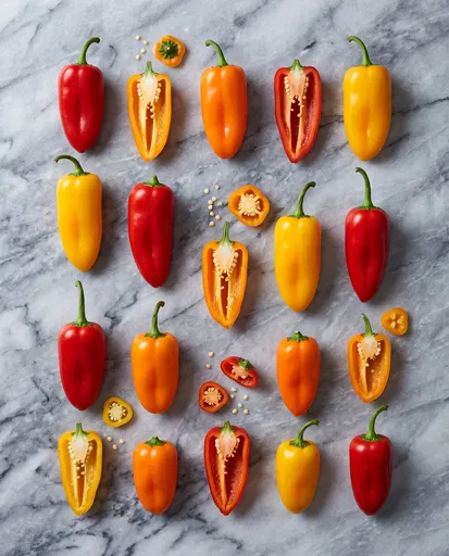 Colorful Mini Sweet Peppers on Marble