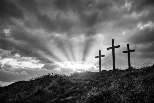 Three Crosses on a Hill in Monochrome