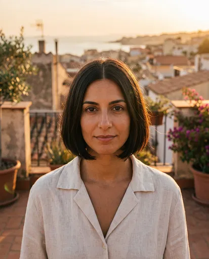 Woman with Bob Hairstyle on Rooftop