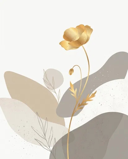 Minimalist Golden Poppy Abstract Illustration