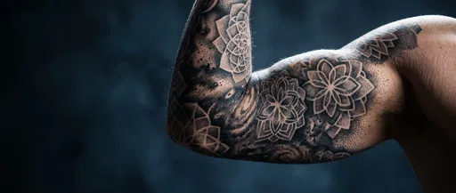 Close-Up of Geometric Dotwork Sleeve Tattoo