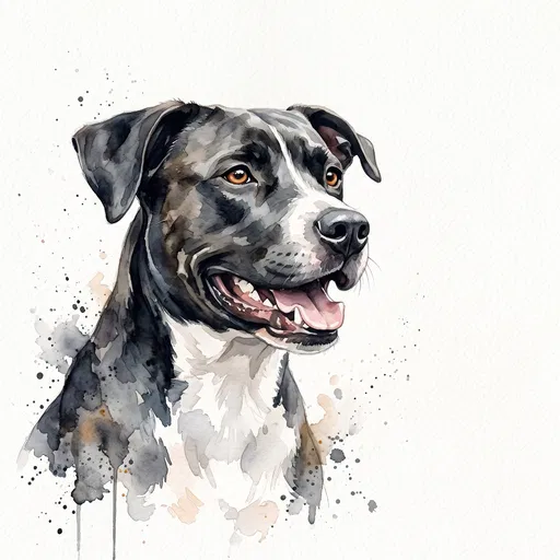 Watercolor Portrait of Black and White Dog