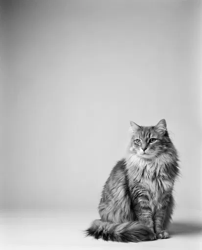 Monochrome Studio Portrait of Longhair Cat
