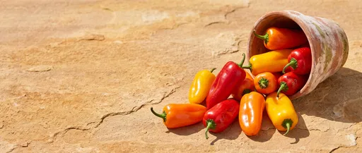 Mini Sweet Peppers Spilling From Terracotta Pot