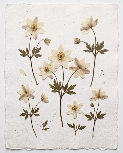 Pressed White Windflower Herbarium Specimens