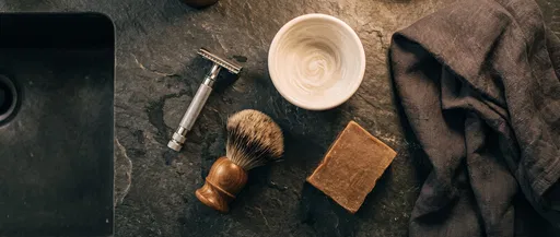 Traditional Men's Shaving Kit on Slate Vanity